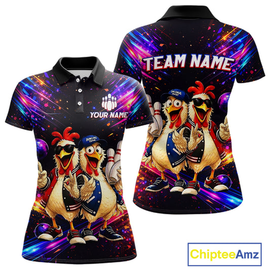 Custom Neon Funny Chicken Bowling Team Jersey for Women Bowling Buddy Shirt Bowling Tournament Polo & Quarter-Zip QZT956