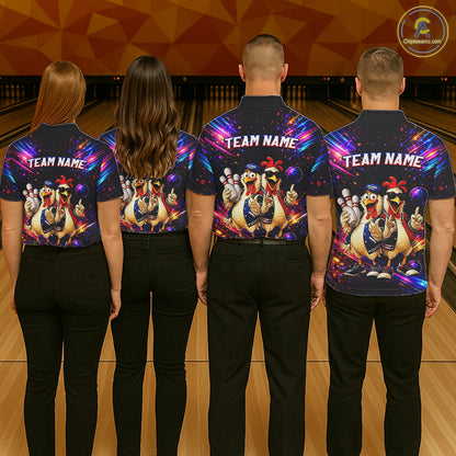 Custom Neon Funny Chicken Bowling Team Jersey for Women Bowling Buddy Shirt Bowling Tournament Polo & Quarter-Zip QZT956