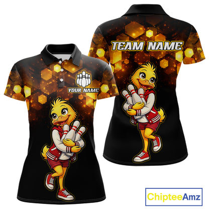 Custom Black & Gold Funny Duck Bowling Shirt for Women Bowling Jersey League for Couples QZT873