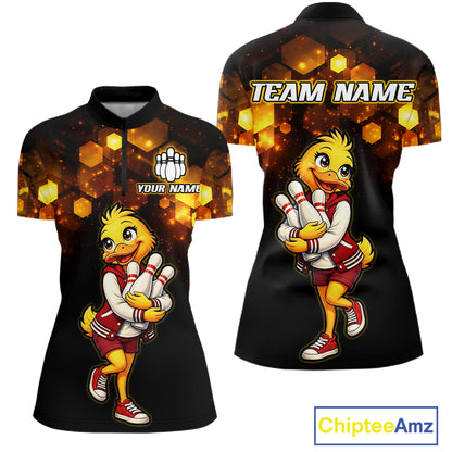 Custom Black & Gold Funny Duck Bowling Shirt for Women Bowling Jersey League for Couples QZT873
