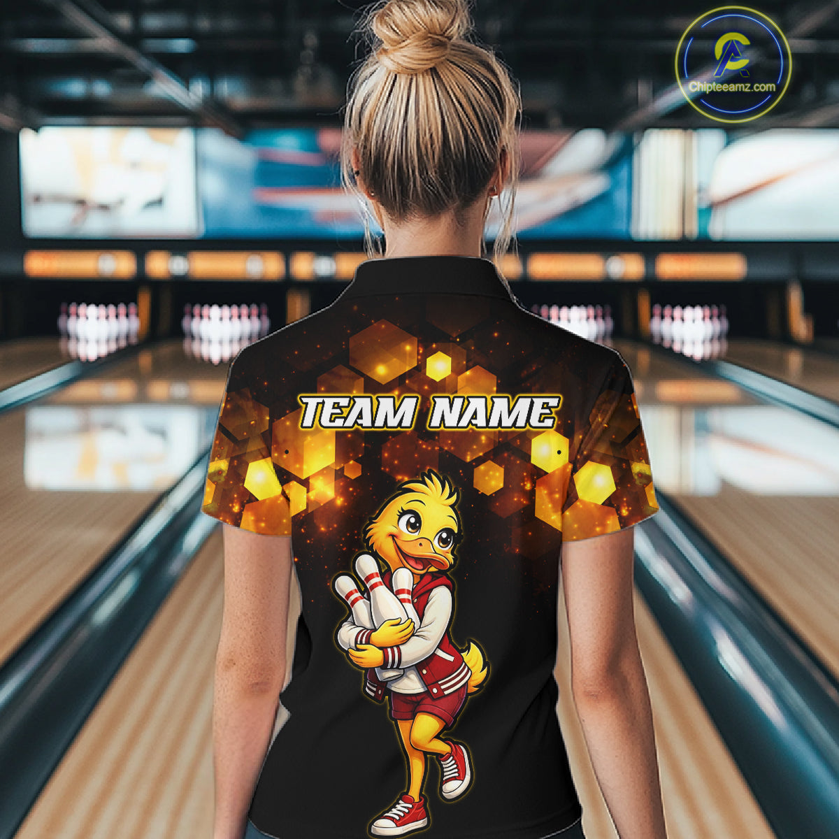 Custom Black & Gold Funny Duck Bowling Shirt for Women Bowling Jersey League for Couples QZT873