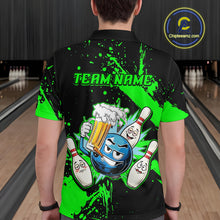 Load image into Gallery viewer, Custom Green Funny Beer Bowling Shirt for Men Bowling League Jersey Polo 1/4 Zip Bowling Outfit QZT822