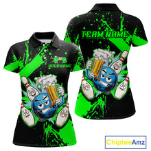 Load image into Gallery viewer, Custom Green Funny Beer Bowling Shirt for Women Bowling League Jersey Polo 1/4 Zip Bowling Outfit QZT822