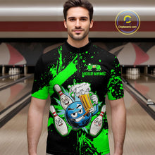 Load image into Gallery viewer, Custom Green Funny Beer Bowling Shirt for Men Bowling League Jersey Polo 1/4 Zip Bowling Outfit QZT822