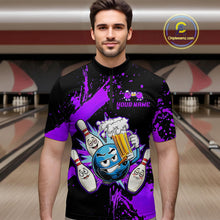 Load image into Gallery viewer, Custom Purple Funny Beer Bowling Shirt for Men Bowling League Jersey Polo 1/4 Zip Bowling Outfit QZT822