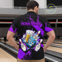 Load image into Gallery viewer, Custom Purple Funny Beer Bowling Shirt for Men Bowling League Jersey Polo 1/4 Zip Bowling Outfit QZT822