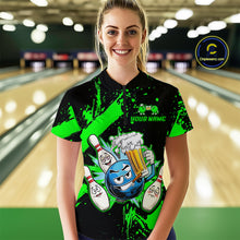 Load image into Gallery viewer, Custom Green Funny Beer Bowling Shirt for Women Bowling League Jersey Polo 1/4 Zip Bowling Outfit QZT822