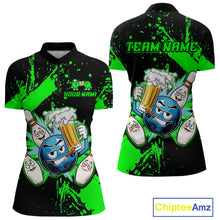 Load image into Gallery viewer, Custom Green Funny Beer Bowling Shirt for Women Bowling League Jersey Polo 1/4 Zip Bowling Outfit QZT822