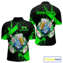 Load image into Gallery viewer, Custom Green Funny Beer Bowling Shirt for Men Bowling League Jersey Polo 1/4 Zip Bowling Outfit QZT822