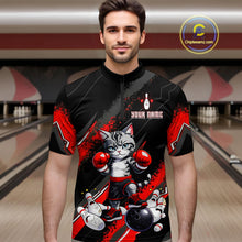 Load image into Gallery viewer, Funny Red Cat Boxing Bowling Team Jersey Personalized Polo &amp; 1/4 Zip Shirt for Men Bowling League QZT825