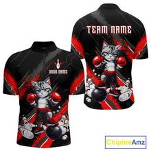 Load image into Gallery viewer, Funny Red Cat Boxing Bowling Team Jersey Personalized Polo &amp; 1/4 Zip Shirt for Men Bowling League QZT825
