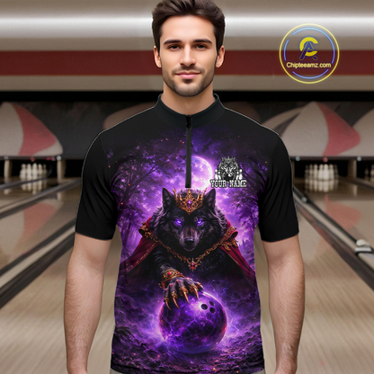 Personalized Night Realm King Wolf Bowling Shirt Crown Bowling Jersey for Men QZT961