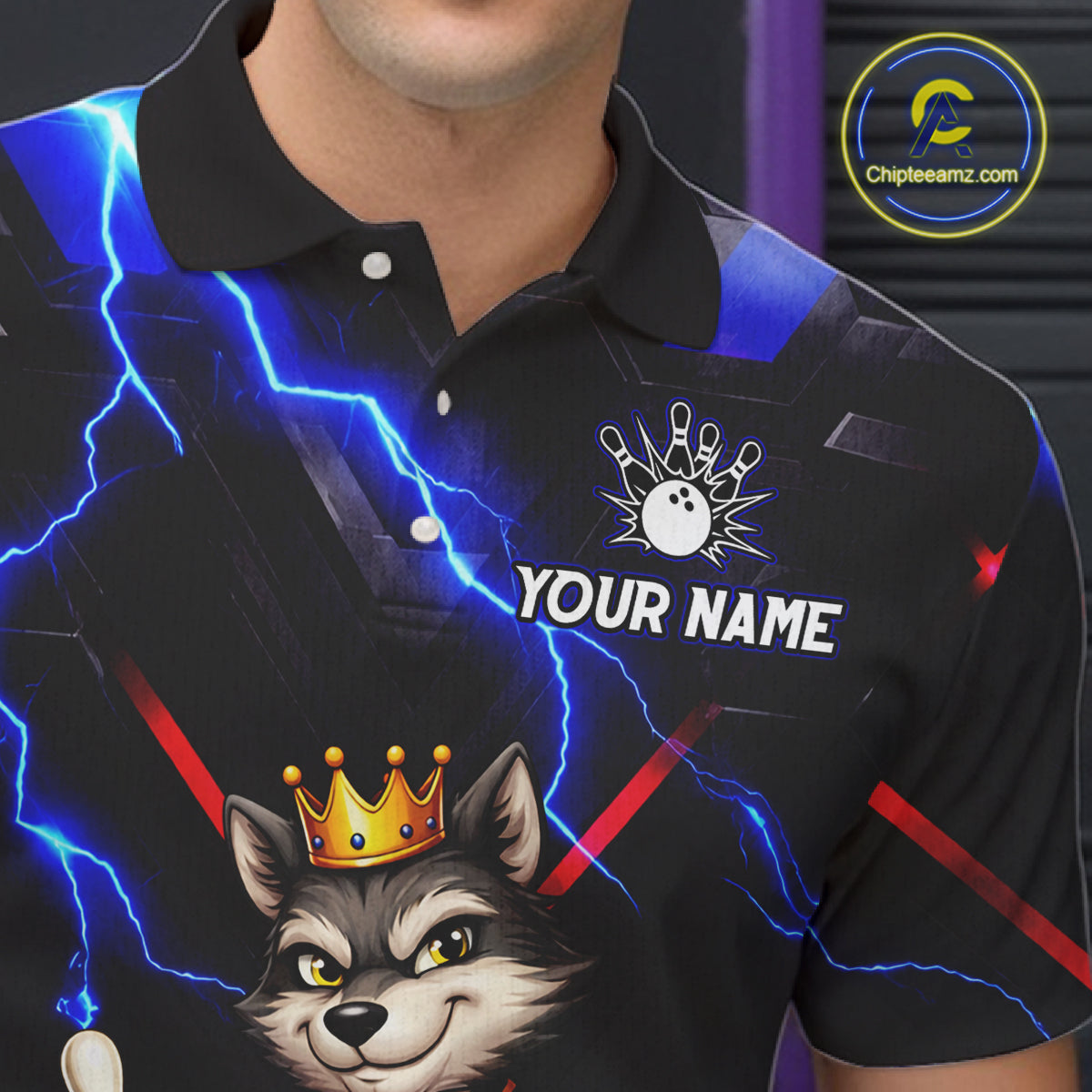 Custom Funny King Wolf Bowling Shirt for Men Crown Bowling Jersey Thunder Bowling Shirt Polo & Quarter-Zip QZT962