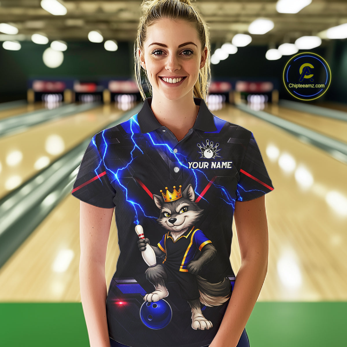 Custom Funny King Wolf Bowling Shirt for Women Crown Bowling Jersey Thunder Bowling Shirt Polo & Quarter-Zip QZT962