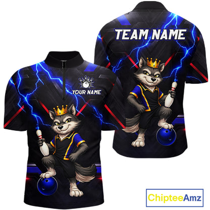 Custom Funny King Wolf Bowling Shirt for Men Crown Bowling Jersey Thunder Bowling Shirt Polo & Quarter-Zip QZT962