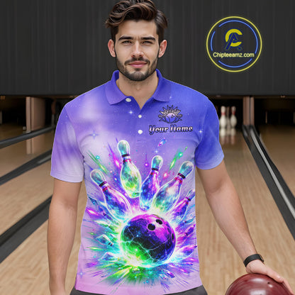 Custom Aurora Bowling Team Shirt Neon Glow Bowling Jersey Cosmic Galaxy Bowling Uniform for Men QZT966