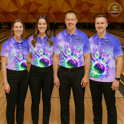 Custom Aurora Bowling Team Shirt Neon Glow Bowling Jersey Cosmic Galaxy Bowling Uniform for Men QZT966