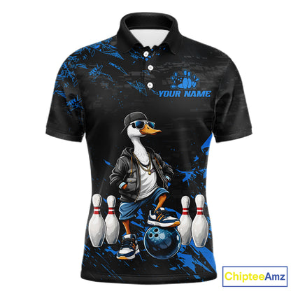 Personalized Blue Funny Goose Bowling Team Shirt for Men Bowling League Jersey Polo & 1/4-Zip QZT877