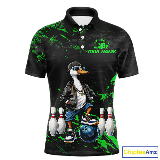 Personalized Green Funny Goose Bowling Team Shirt for Men Bowling League Jersey Polo & 1/4-Zip QZT877