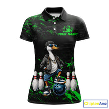 Load image into Gallery viewer, Personalized Green Funny Goose Bowling Team Shirt for Women Bowling League Jersey Polo &amp; 1/4-Zip QZT877