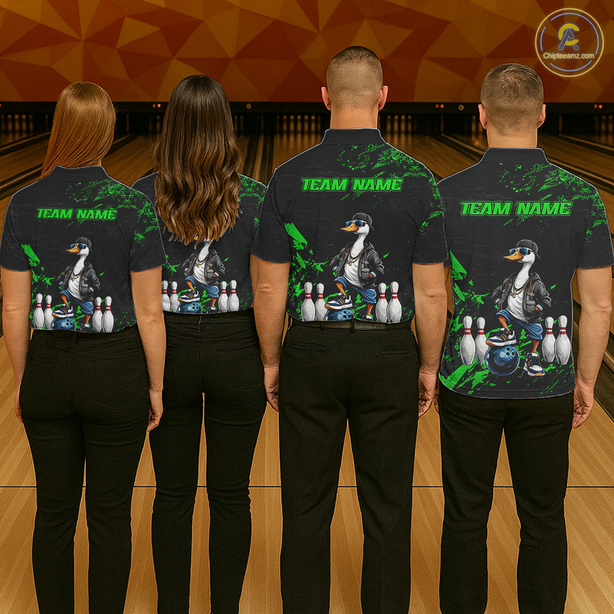 Personalized Green Funny Goose Bowling Team Shirt for Women Bowling League Jersey Polo & 1/4-Zip QZT877