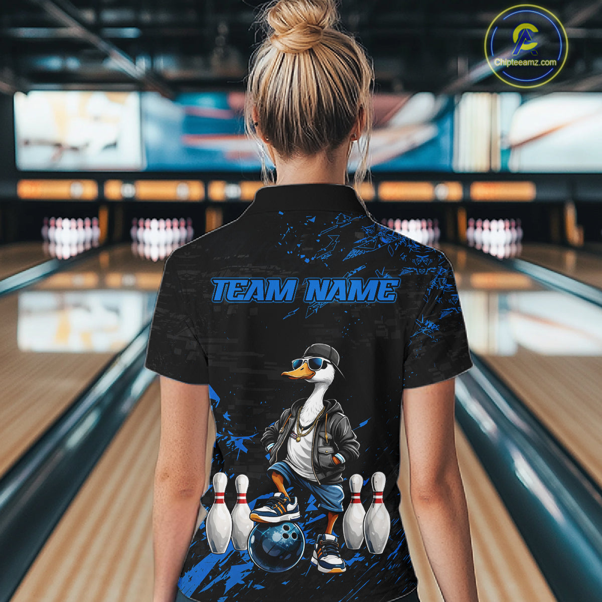 Personalized Blue Funny Goose Bowling Team Shirt for Women Bowling League Jersey Polo & 1/4-Zip QZT877