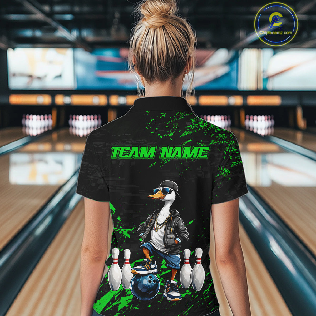 Personalized Green Funny Goose Bowling Team Shirt for Women Bowling League Jersey Polo & 1/4-Zip QZT877