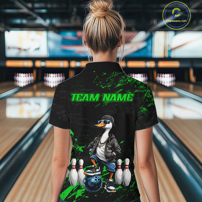 Personalized Green Funny Goose Bowling Team Shirt for Women Bowling League Jersey Polo & 1/4-Zip QZT877