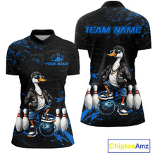 Load image into Gallery viewer, Personalized Blue Funny Goose Bowling Team Shirt for Women Bowling League Jersey Polo &amp; 1/4-Zip QZT877