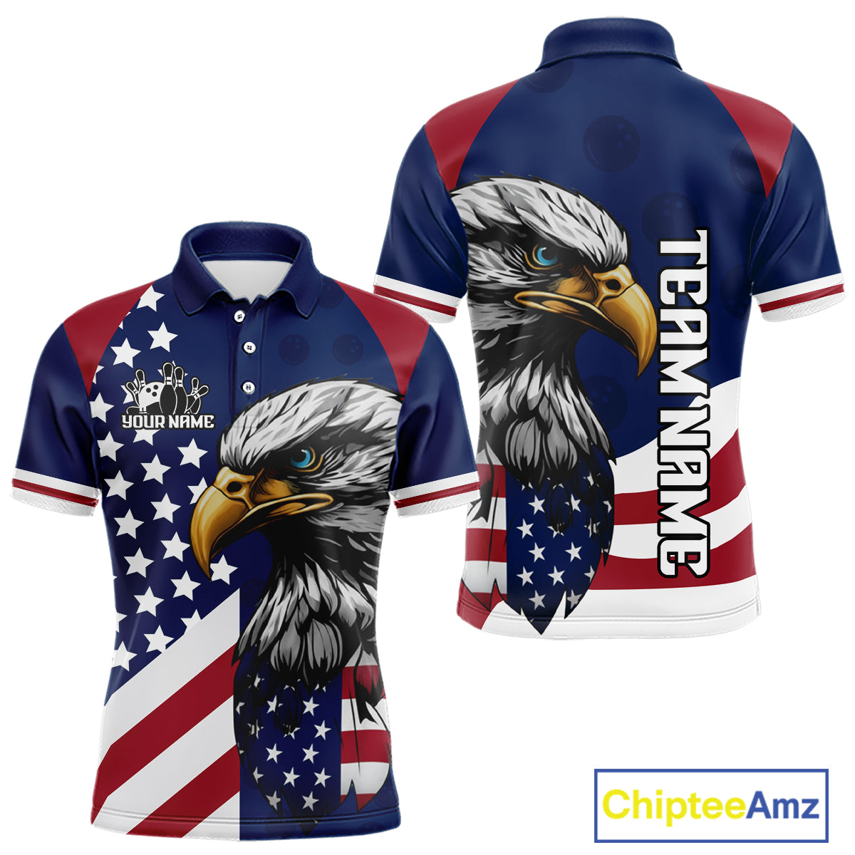 Custom US Flag Eagle Bowling Team Shirt for Men Bowling League Jersey Polo & Quarter-Zip QZT816