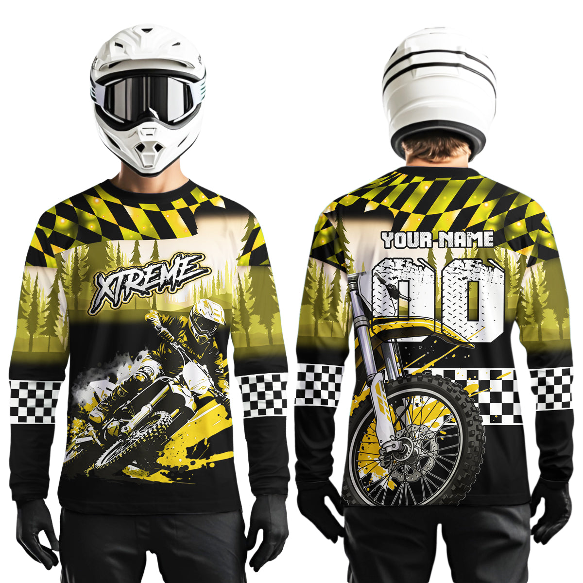 Personalized Yellow Motocross Jersey for Adult Kids Extreme Racing Shirt UPF30+ Dirt Bike Clothes MHT125