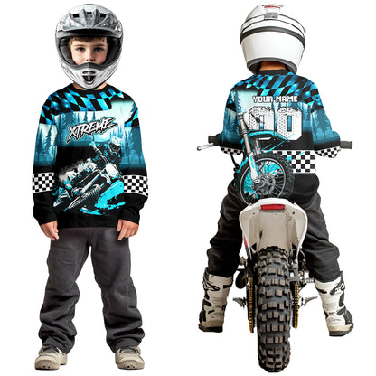 Personalized Turquoise Motocross Jersey for Adult Kids Extreme Racing Shirt UPF30+ Dirt Bike Clothes MHT125