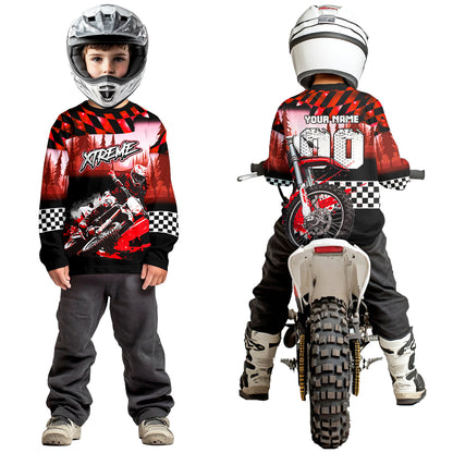 Personalized Red Motocross Jersey for Adult Kids Extreme Racing Shirt UPF30+ Dirt Bike Clothes MHT125