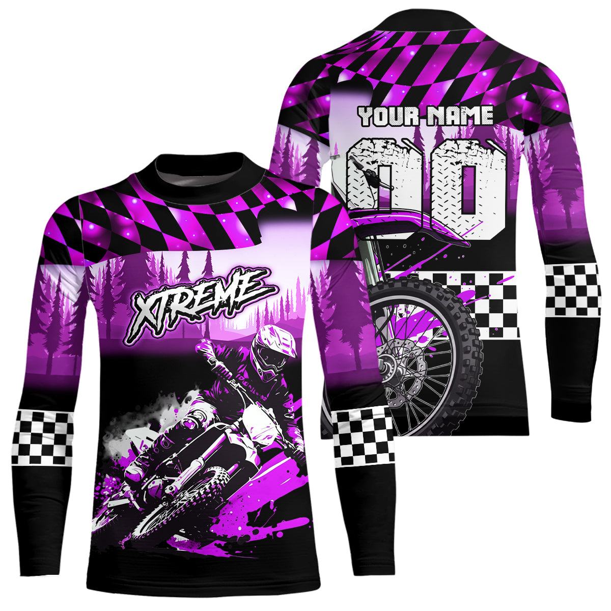Personalized Purple Motocross Jersey for Adult Kids Extreme Racing Shirt UPF30+ Dirt Bike Clothes MHT125