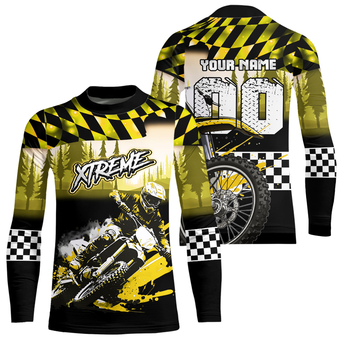 Personalized Yellow Motocross Jersey for Adult Kids Extreme Racing Shirt UPF30+ Dirt Bike Clothes MHT125