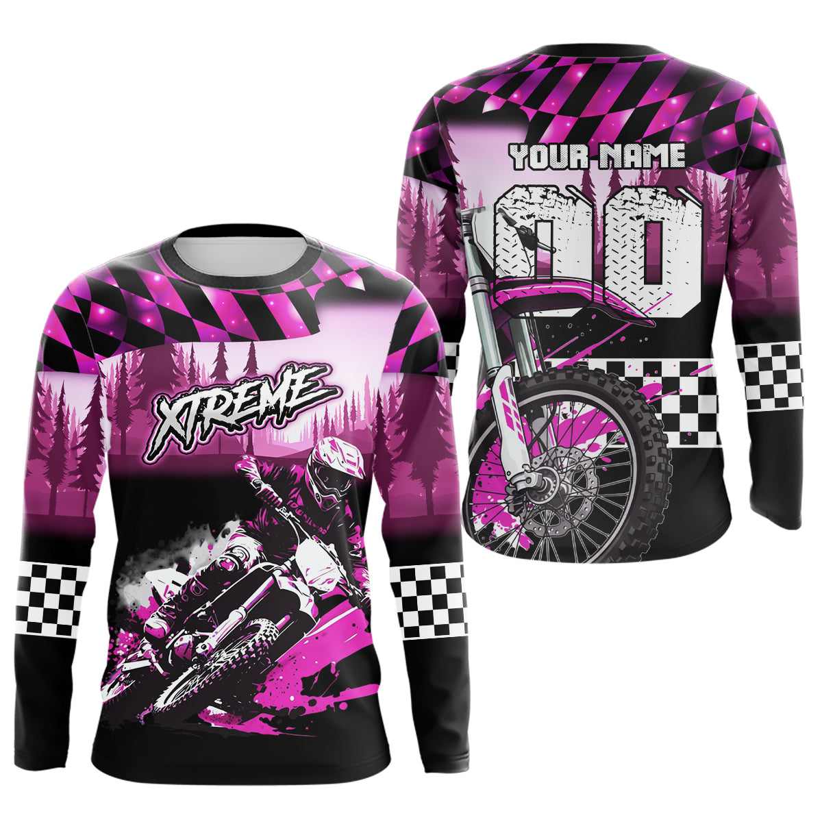 Personalized Pink Motocross Jersey for Adult Kids Extreme Racing Shirt UPF30+ Dirt Bike Clothes MHT125