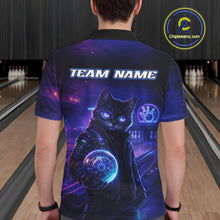 Load image into Gallery viewer, Personalized Neon Cat Bowling Shirt for Men Bowling Team Polo &amp; Quarter-Zip Bowling Outfit QZT884
