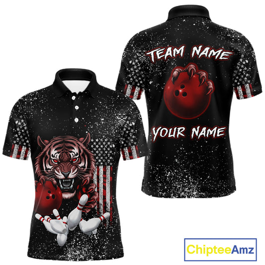 Custom American Flag Bowling Shirt Tiger Bowling Jersey League Polo & 1/4 Zip Bowling for Men QZT835