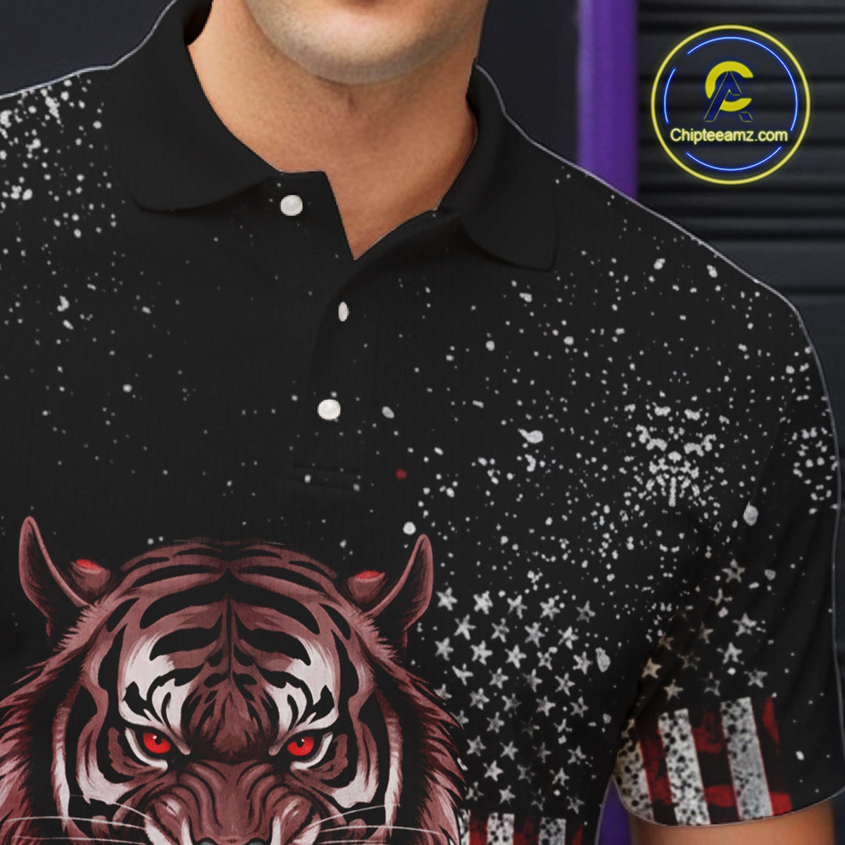 Custom American Flag Bowling Shirt Tiger Bowling Jersey League Polo & 1/4 Zip Bowling for Men QZT835