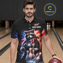 Load image into Gallery viewer, Custom American Flag Raccoon Bowling Shirt Bowling Jersey for Men Patriotic Bowling Polo &amp; 1/4-Zip QZT974