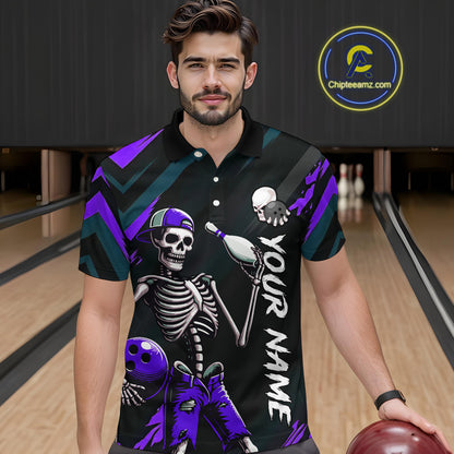 Custom Purple Skull Bowling Team Shirt for Men Polo & 1/4 Zip Bowling League Jersey Bowling Unisex QZT794