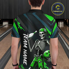 Load image into Gallery viewer, Custom Green Skull Bowling Team Shirt for Men Polo &amp; 1/4 Zip Bowling League Jersey Bowling Unisex QZT794