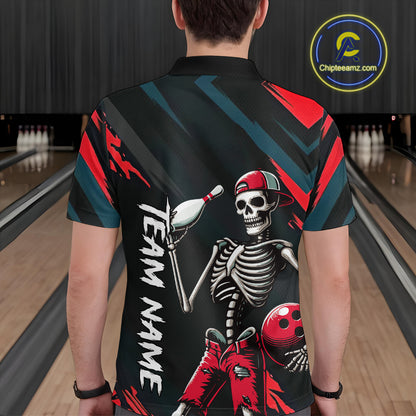 Custom Red Skull Bowling Team Shirt for Men Polo & 1/4 Zip Bowling League Jersey Bowling Unisex QZT794