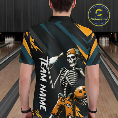 Custom Yellow Skull Bowling Team Shirt for Men Polo & 1/4 Zip Bowling League Jersey Bowling Unisex QZT794