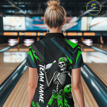 Load image into Gallery viewer, Custom Green Skull Bowling Team Shirt for Women Polo &amp; 1/4 Zip Bowling League Jersey Bowling Gift QZT794