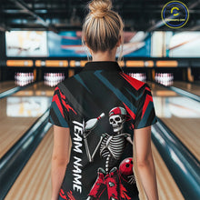 Load image into Gallery viewer, Custom Red Skull Bowling Team Shirt for Women Polo &amp; 1/4 Zip Bowling League Jersey Bowling Gift QZT794