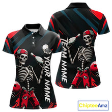 Load image into Gallery viewer, Custom Red Skull Bowling Team Shirt for Women Polo &amp; 1/4 Zip Bowling League Jersey Bowling Gift QZT794