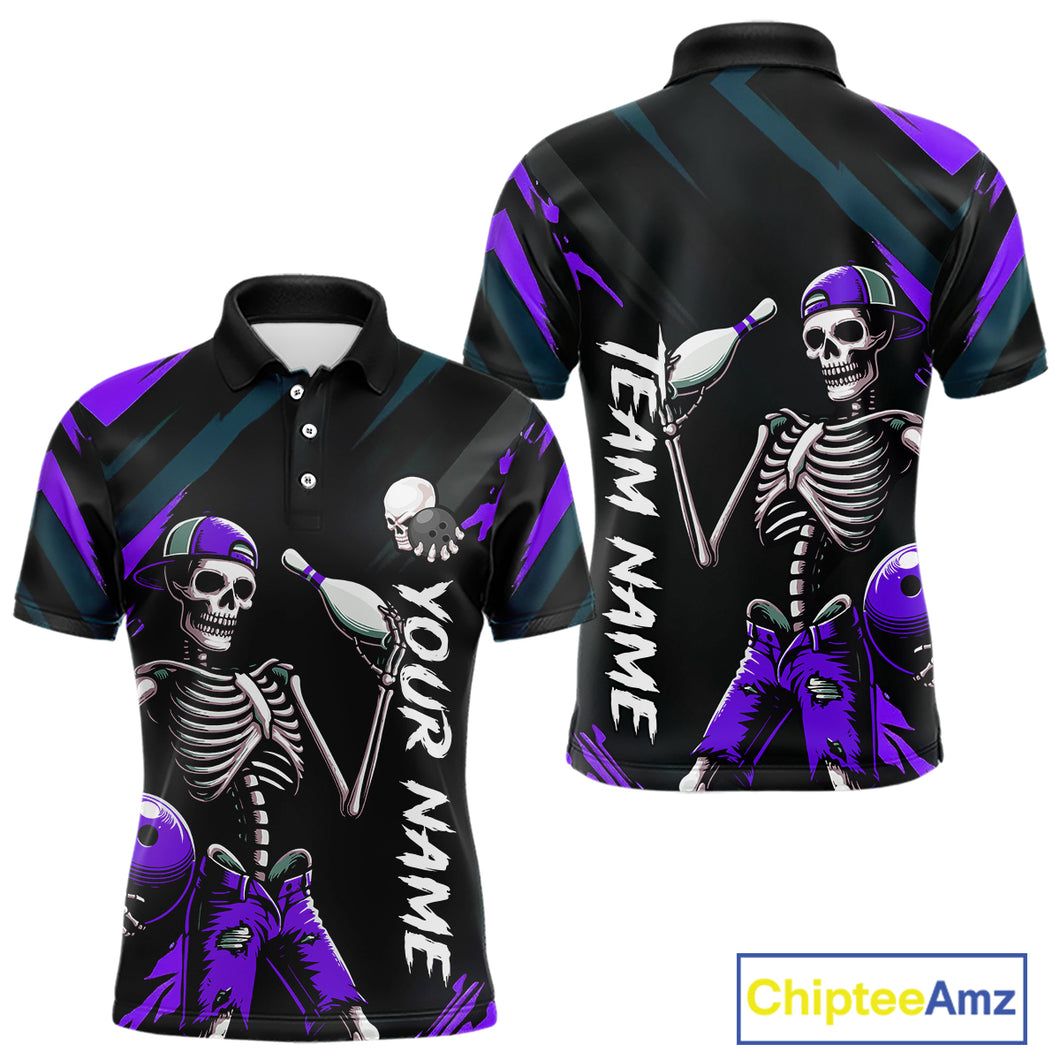 Custom Purple Skull Bowling Team Shirt for Men Polo & 1/4 Zip Bowling League Jersey Bowling Unisex QZT794