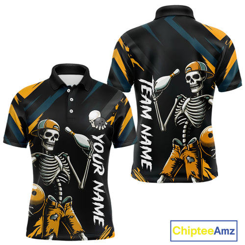 Custom Yellow Skull Bowling Team Shirt for Men Polo & 1/4 Zip Bowling League Jersey Bowling Unisex QZT794