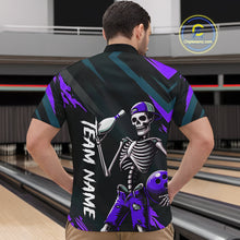 Load image into Gallery viewer, Custom Purple Skull Bowling Team Shirt for Men Polo &amp; 1/4 Zip Bowling League Jersey Bowling Unisex QZT794